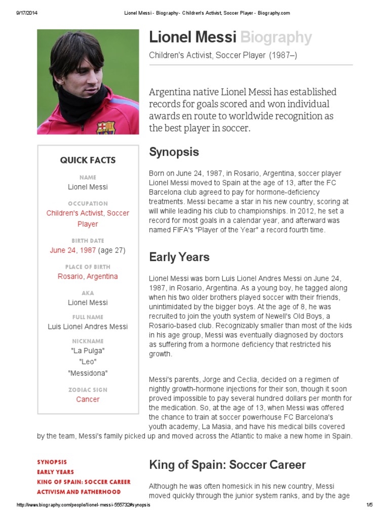 Lionel Messi - Biography - Children's Activist, Soccer Player - Biography